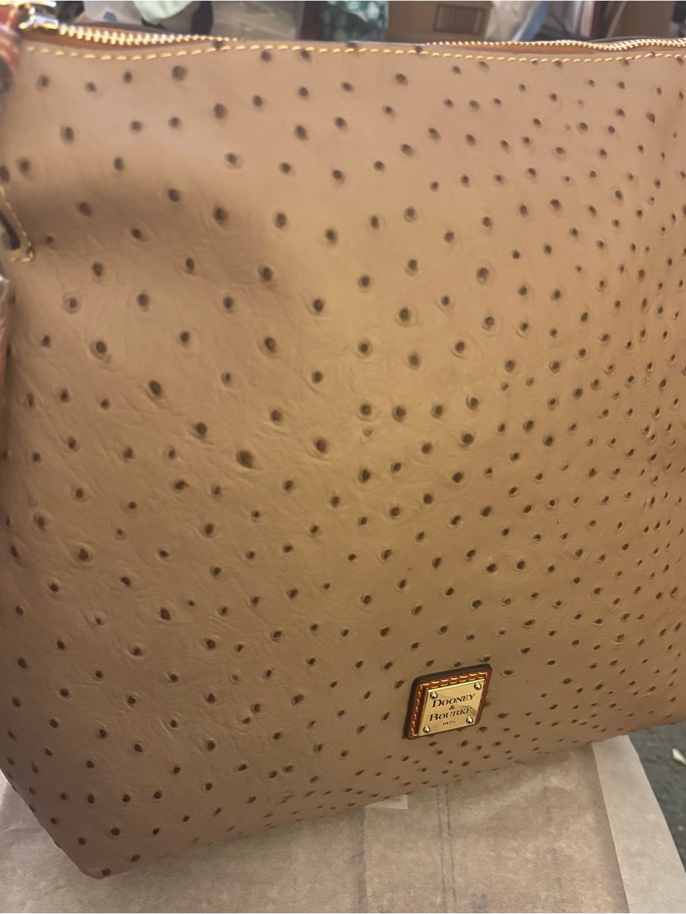 Dooney & Bourke Tan Ostrich-Embossed bag